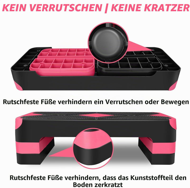 Aerobic Steppbrett Höhenverstellbar Stepper mit 3 Stufen 10/15/20cm, rutschfest Fitness Step-Bench f