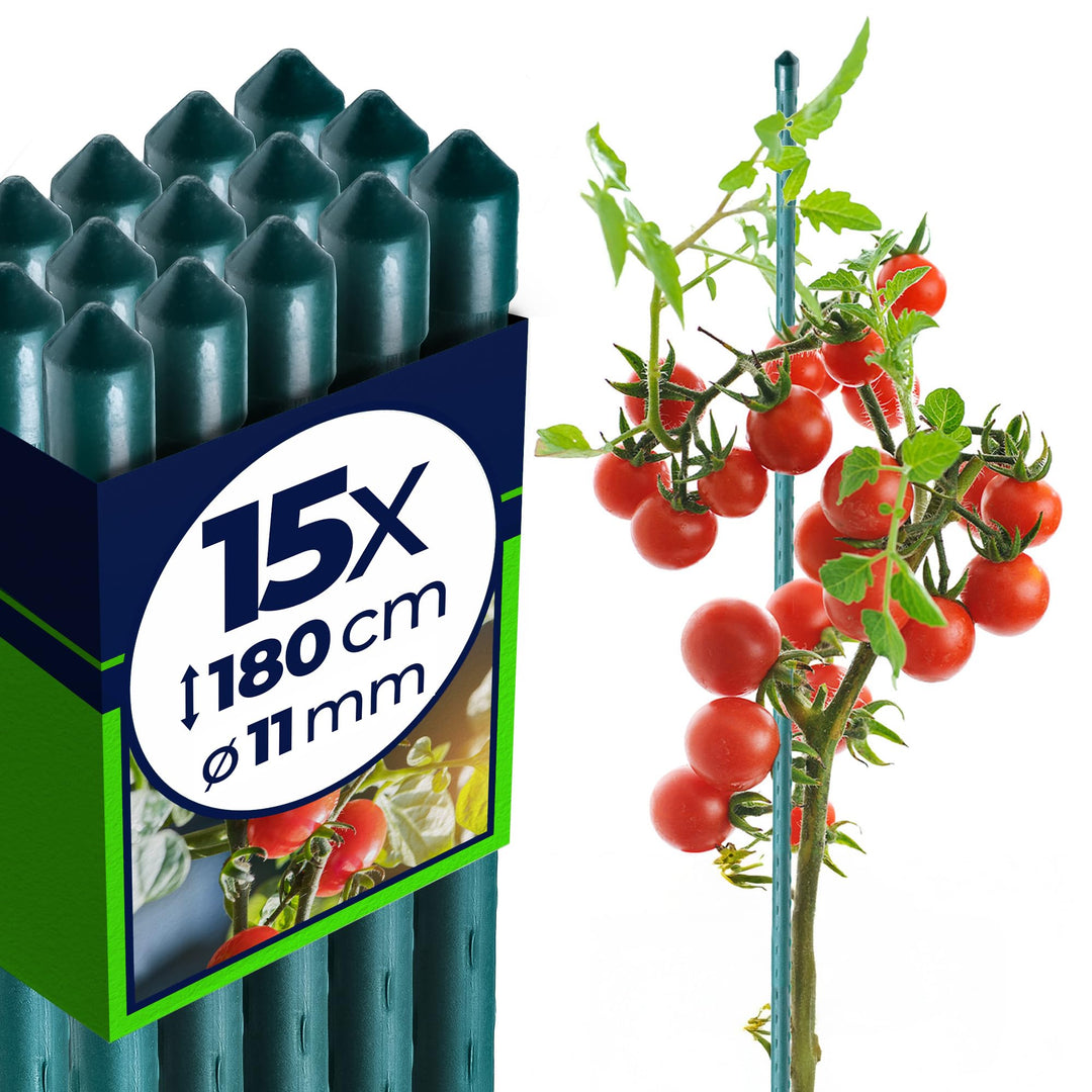 KADAX Pflanzstäbe 180 cm x 11 mm, 15er Set – Beschichteter Stahl Rankstab, Pflanzenstütze & Tomatens