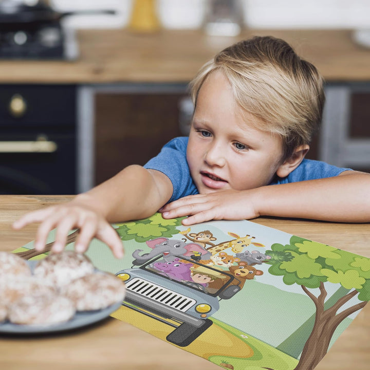 Platzsets Snacks Schule Kinder - 2 x Tischset Dschungel Kinder 30 x 45 cm - Tischset aus Stoff für d