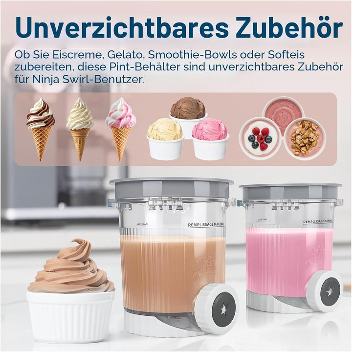 2er-Pack Ersatz-Pints und Deckel für Ninja Swirl by CREAMi NC700 Serie von MMOBIEL – Klare Eiscremeb