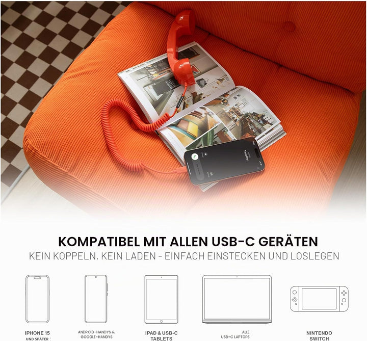Native Union Pop Phone –Retro-Telefonhörer mit Mikrofon &amp; Lautsprecher, USB-C für iPhone, iPad, Lapt