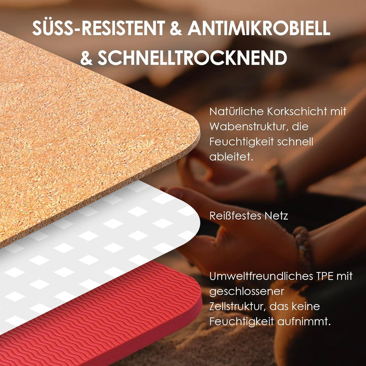 Yogamatte Kork – Rutschfeste Yoga Matte, Einzigartiges Design, Naturkautschuk TPE Gymnastikmatte, Tr
