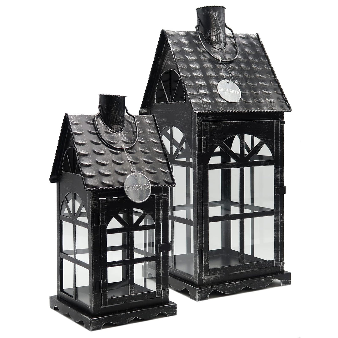 Dekovita 2er-Set Metall-Laterne 35cm/50cm - Gartenlaterne mit Glas-Scheiben - Windlicht Lichthaus De