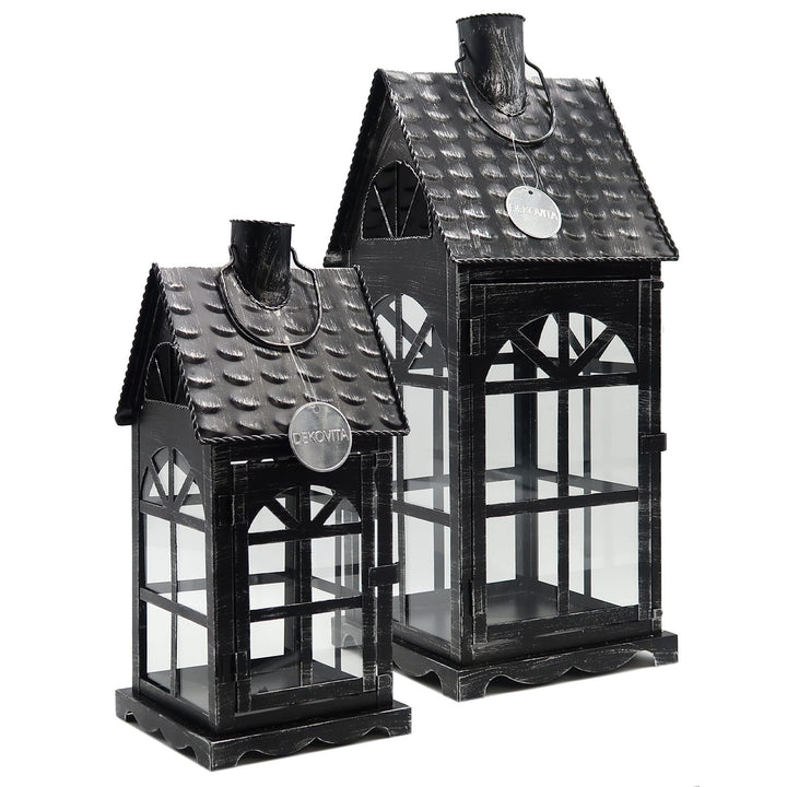 Dekovita 2er-Set Metall-Laterne 35cm/50cm - Gartenlaterne mit Glas-Scheiben - Windlicht Lichthaus De