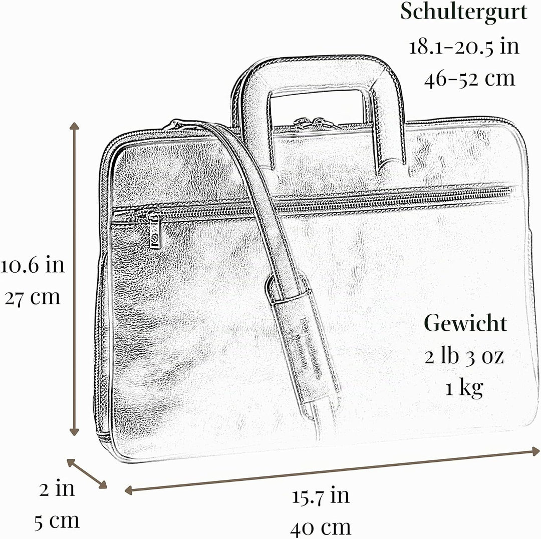 Time Resistance Leder Aktentasche für Herren mit Schultergurt - Handgefertigt in Italien - Arbeitsta