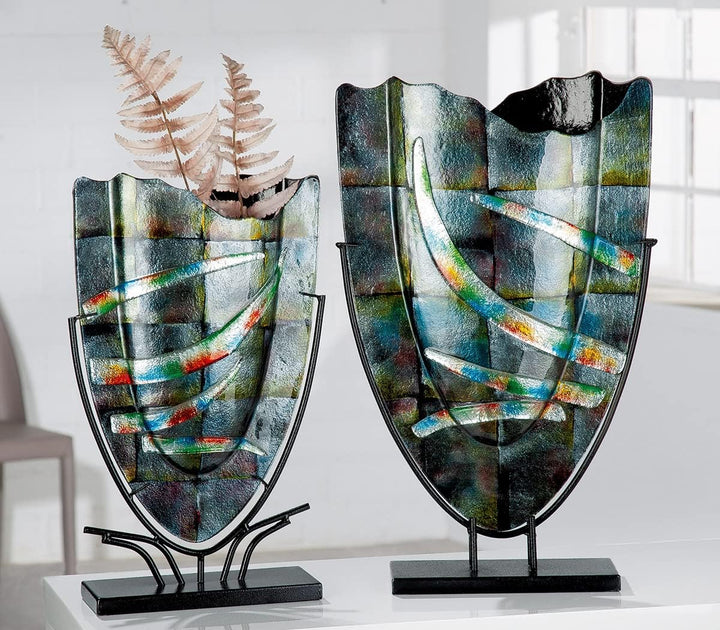 GILDE GLAS art Design Dekovase aus Glas - mit Metallständer - Geschenk für Frauen Geburtstag Valenti