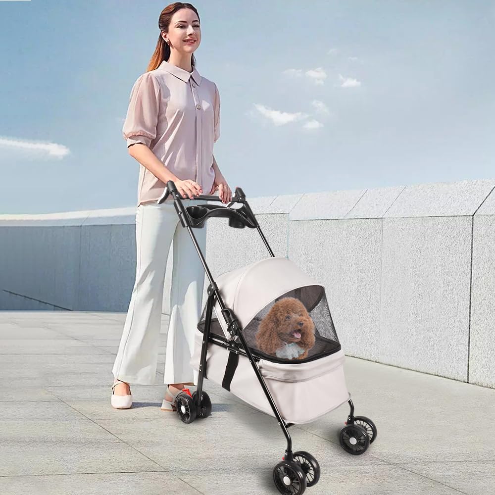 Homewell Klappbarer Haustierwagen mit Getränkehalter, Hundewagen & Katzenwagen, Leicht & Bequem mit