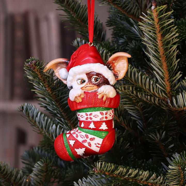 Nemesis Now Gremlins Gizmo im Strumpf zum Aufhängen, festlich, dekorativ, Weihnachten , rot, 12 cm,