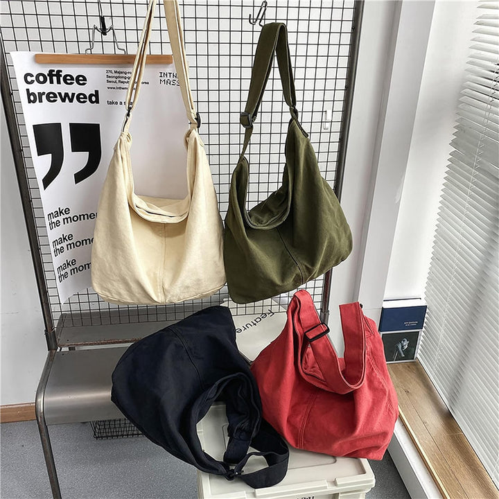 Canvas Messenger Bag Large Crossbody Bag Handbag Solid Color with Multiple Pockets Canvas Shoulder T