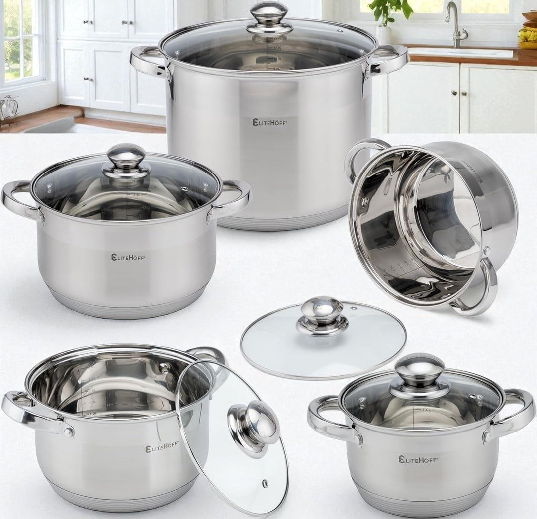 EliteHoff 10-teilig Induktion Kochtopf-Set, 7-lagig Edelstahl Kochtopf, 5er Set Töpfe mit Deckeln, f