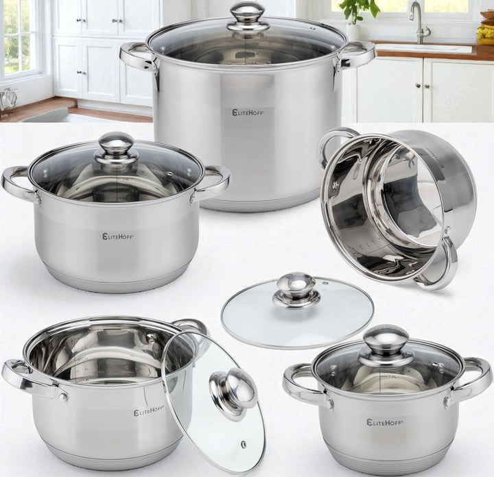 EliteHoff 10-teilig Induktion Kochtopf-Set, 7-lagig Edelstahl Kochtopf, 5er Set Töpfe mit Deckeln, f