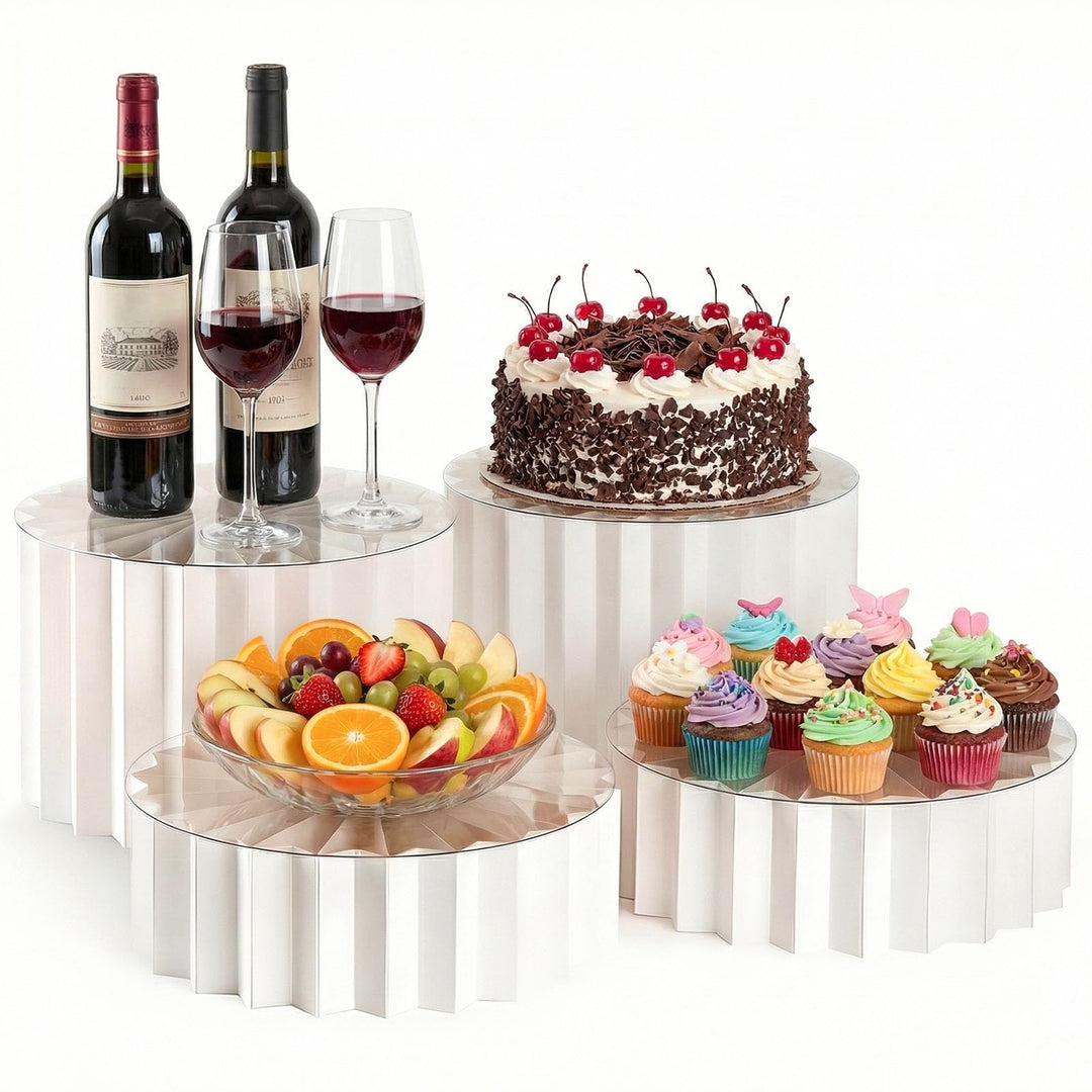 4 Stück Faltbare Buffet Erhöhungen Tortenständer aus Karton Buffet Ständer Weiss Kuchen Display Stän