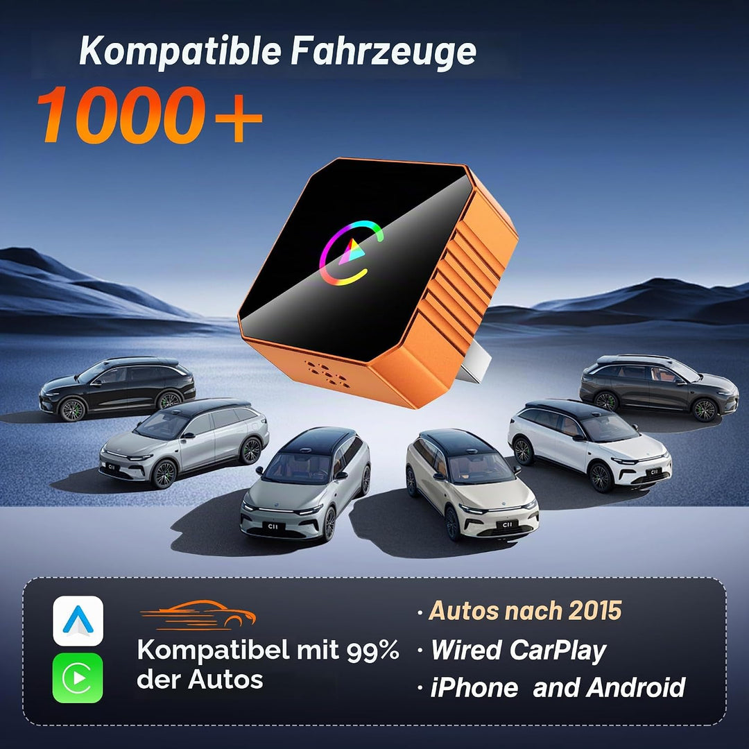 Carplay Wireless Adapter, Bluetooth 5.3 Drahtloser Car Play Kompatibel mit iPhone iOS 10+ und Androi