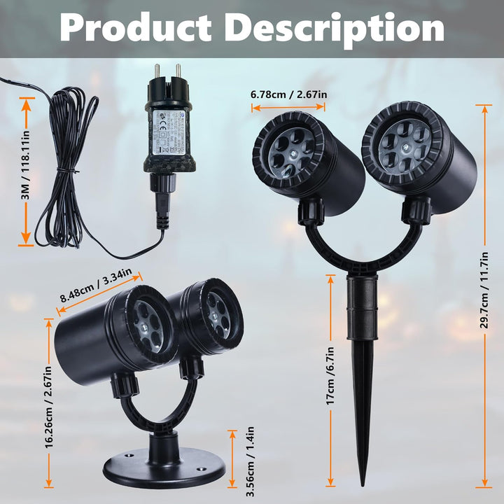 iShabao Halloween Deko Outdoor, Doppelter Kopf Dynamische Halloween Projektor mit Timer, Wasserdicht