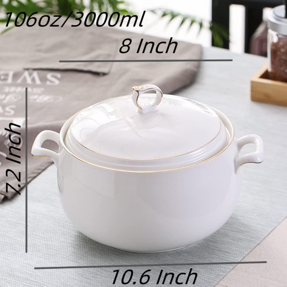 Suppenterrine aus Keramik mit Deckel, 3 l, grosse Kapazität, Servierturene mit Doppelgriffen für Küc