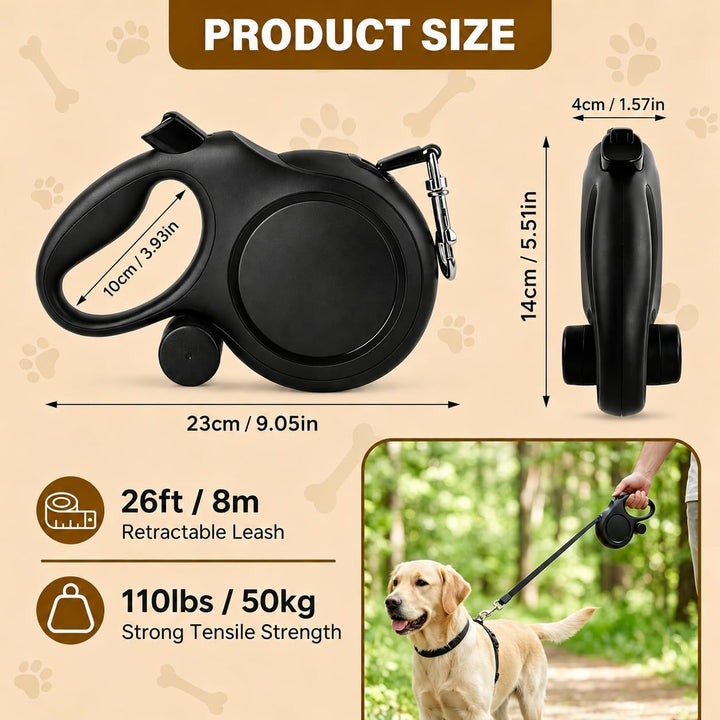 Einziehbare Hundeleine 8m für Mittelgrosse &amp; Grosse Hunde bis 50kg | Bissfeste Stahlseil Leine mit K