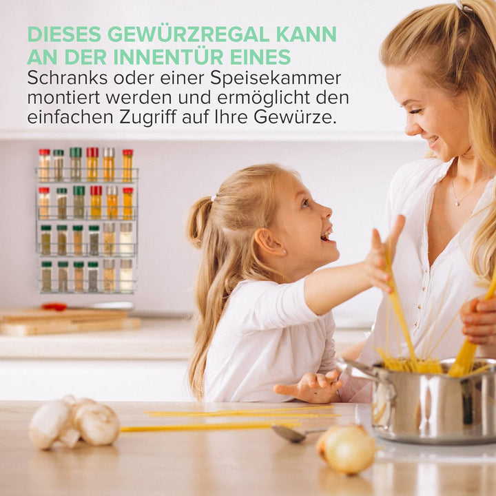 Copa 4-Etagen Gewürzregal Chrom - Gewürzregal hängend - Wand Spice Rack für 4 x 8 Gewürze - Hängende