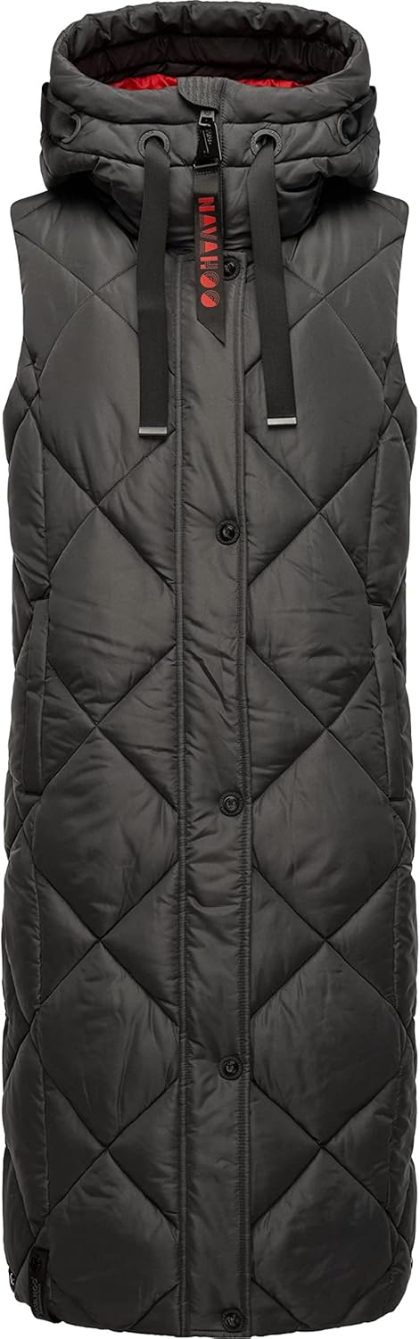 Navahoo warme Damen Winter Steppweste lang mit Kapuze Schnuckel XS-XXL S Anthracite, S Anthracite