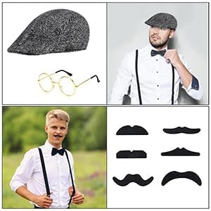 WILDPARTY 20er Jahre Kostüm Herren Accessoires, Faltbarer Krücken Metall, Panamahut, Taschenuhr, Met