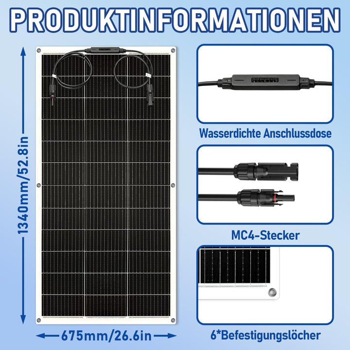 400W Flexibles Solarmodul (2x200W Solarpanel) – Monokristallines Silizium, 24V/12V, Semi-Flexibel |
