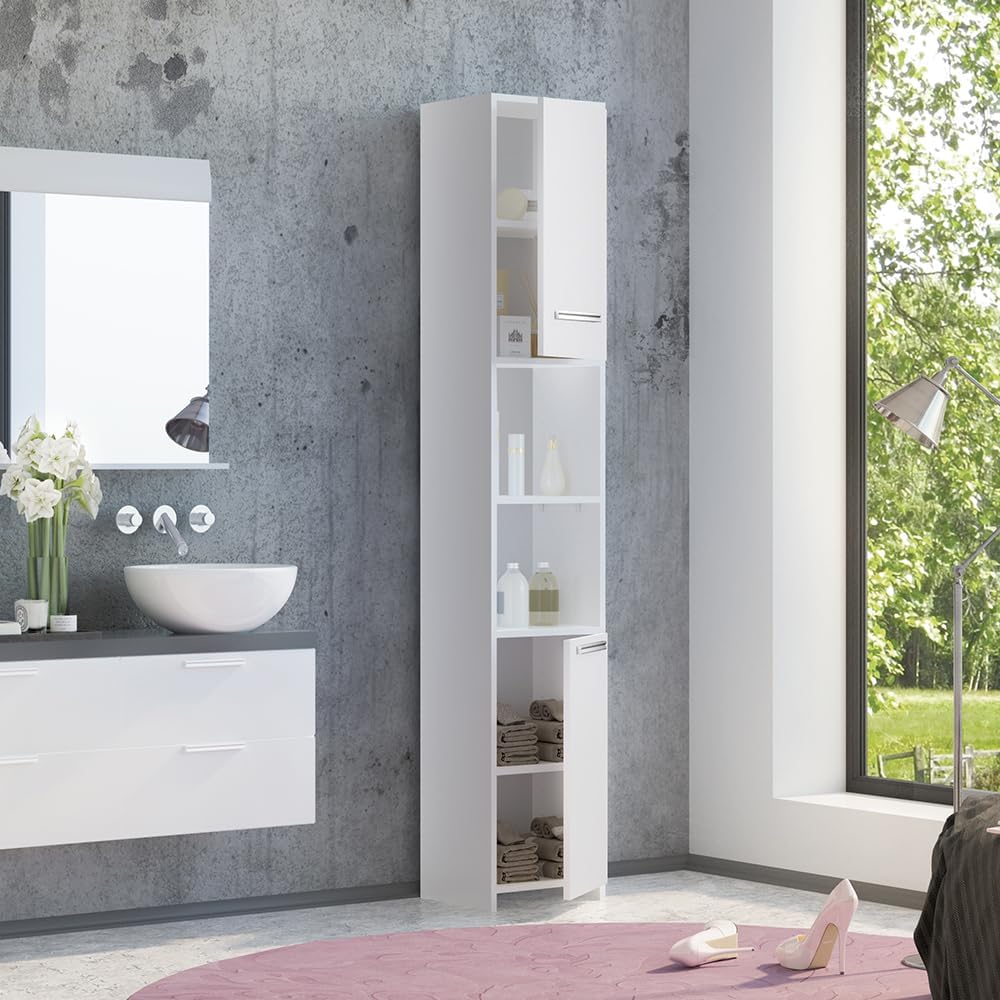 Vicco Badschrank Kiko, Weiss, 30 x 190 cm Weiss 30 cm x 190 cm x 30 cm, Weiss 30 cm x 190 cm x 30 cm