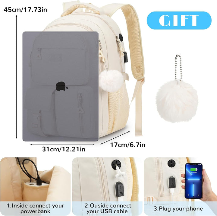 kadilong Rucksack Mädchen Teenager Rucksack Laptop Damen Schultasche Frauen Schulrucksack mit USB La