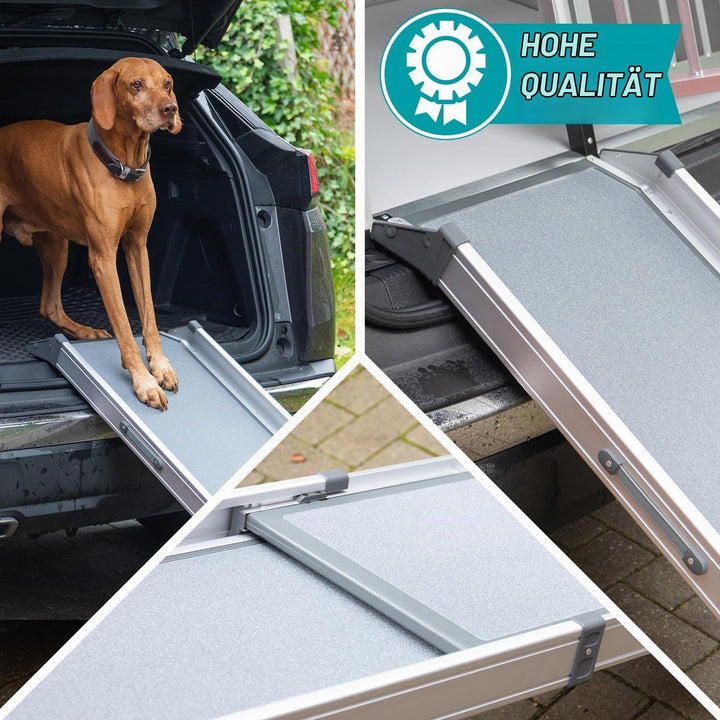 VOSS.PET Ausziehbare Hunderampe, Gelenkschonende Kofferraumrampe, Hundeautorampe, Auto Einstiegshilf