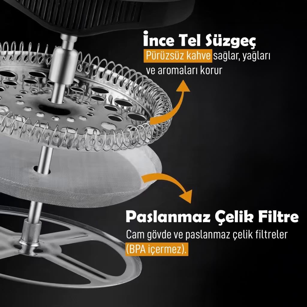 Any Morning French Press Kaffee- und Teebereiter mit feinmaschigen Edelstahlfiltern, Borosilikatglas