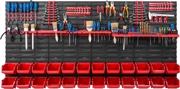 Lagersystem Werkstattregal | 156 x 78 cm | 24 stck. Box | Wandregal mit Werkzeughalterungen und Stap