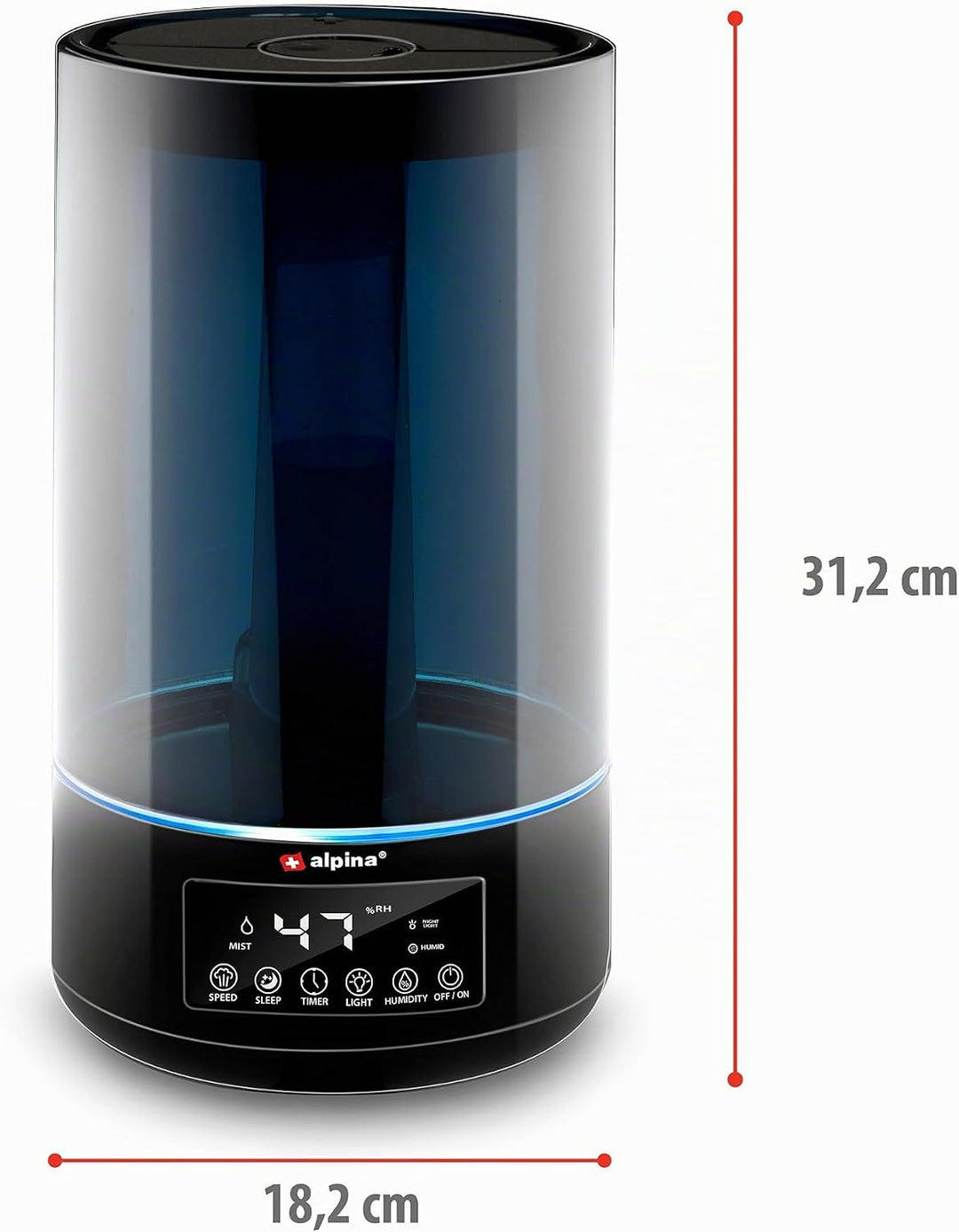 Alpina Luftbefeuchter - 4.3L - Ultrasonic Nebel - mit Timer - Aromatherapien - Nachtlicht - Fernbedi