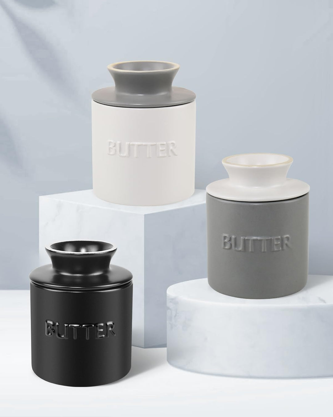 QIAMO Keramik Butterdose, Französische Butterdose mit Deckel, Butterglocke aus Porzellan, Butter Cro