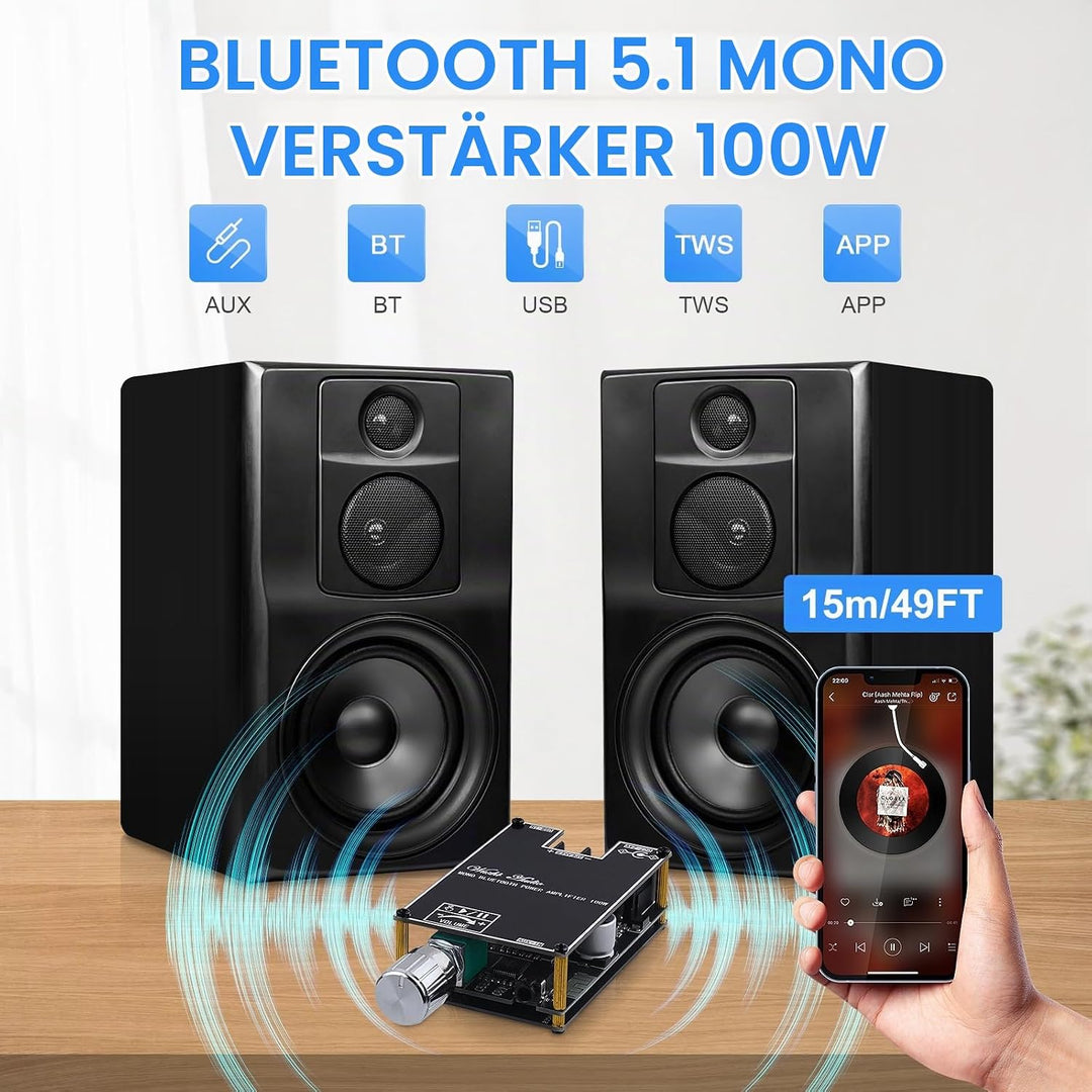 HiFi-Verstärker mit Bluetooth 5.1, ZK-1001B Audioverstärker Karte 100W Mini TWS Mono Audio-Verstärke