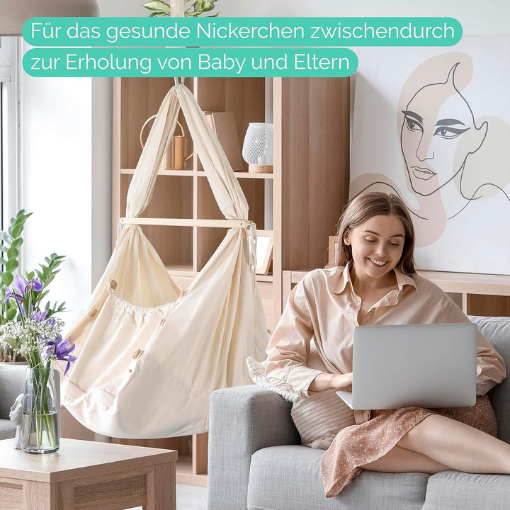 MAMMACITA® Federwiege Baby | Babywiege hängend | Babyhängematte für ruhigen Schlaf | Baby Ausstattun