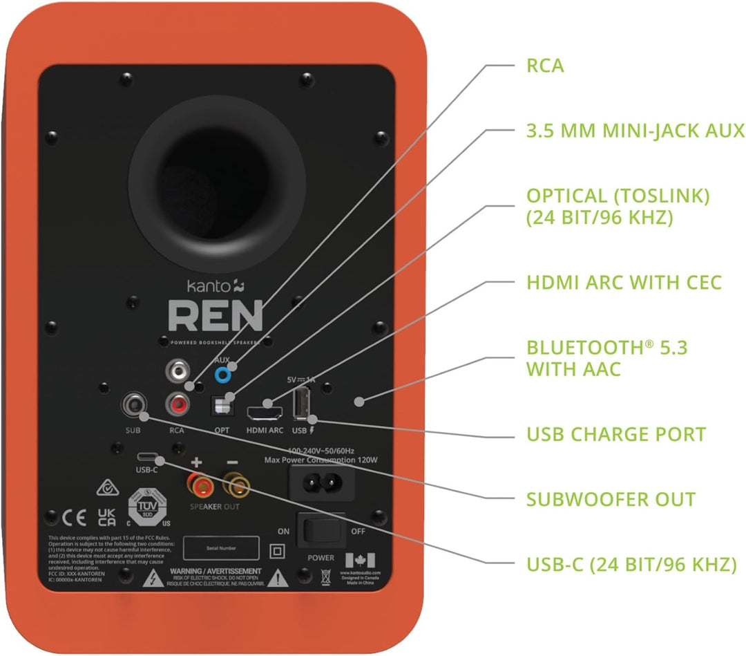 Kanto Ren 200W Powered Speaker System with HDMI ARC Input for TV & Home Theater | USB-C and Bluetoot