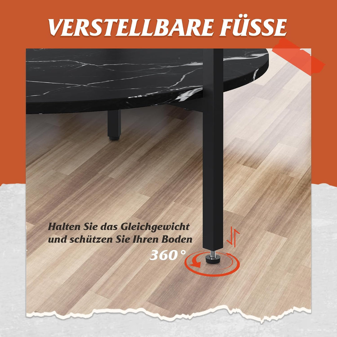 WLIVE Couchtisch Rund, Wohnzimmertisch Holz mit 2 Ebenen, Sofatisch mit viel Stauraum, für Wohnzimme