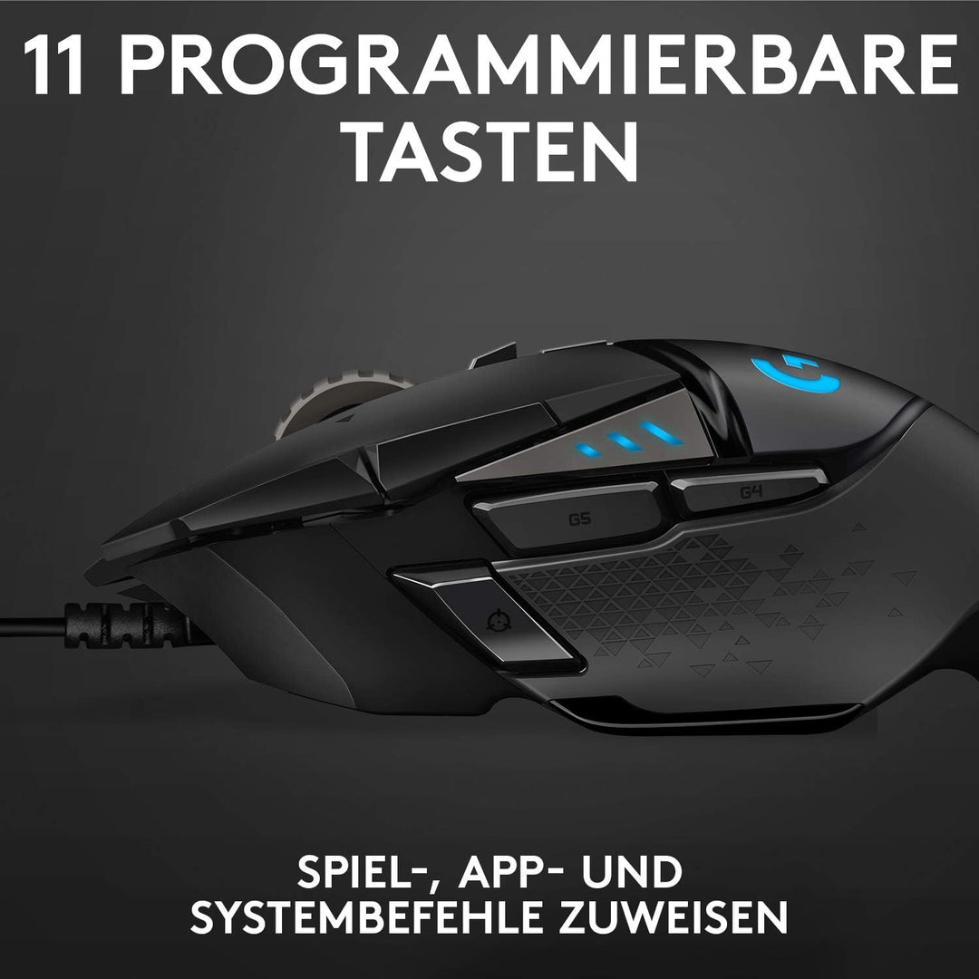 Logitech G502 HERO High-Performance Gaming-Maus mit HERO 25K DPI optischem Sensor, RGB-Beleuchtung,
