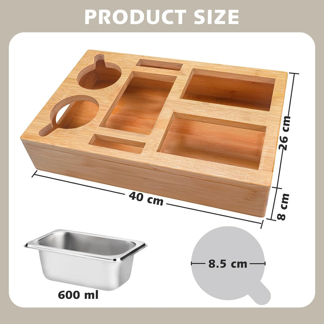 Couchbar Snackbox, Snackspender mit 3X Snackschalen, Abnehmbarer Deckel, Sofatablett aus Holz, Couch
