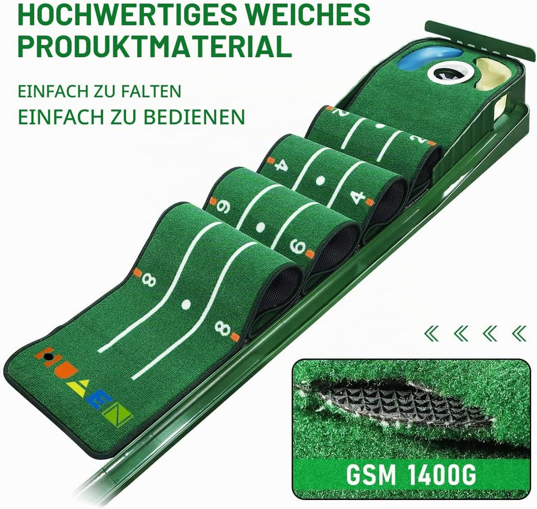 Putting-Grün, Indoor-Matte Mit Ballrücklauf und 3 Löchern, Golf-Trainingsausrüstung für Zuhause oder