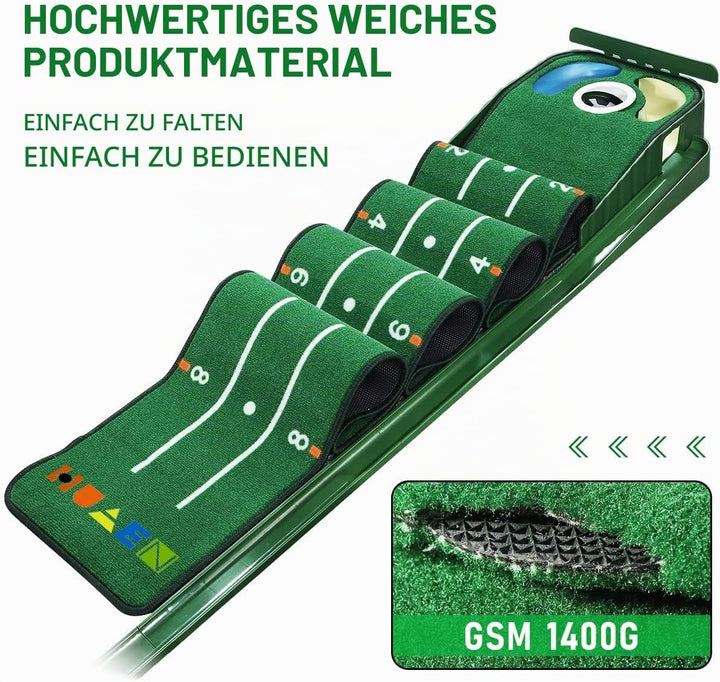 Putting-Grün, Indoor-Matte Mit Ballrücklauf und 3 Löchern, Golf-Trainingsausrüstung für Zuhause oder