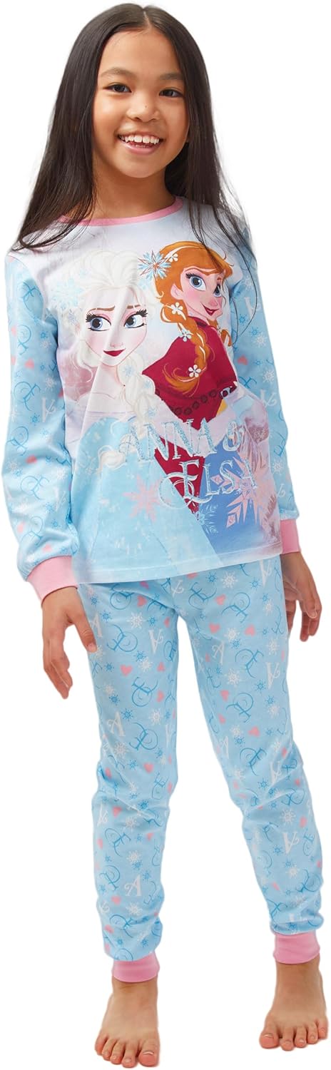 Disney Schlafanzug Mädchen | 100% Baumwolle Frozen Pyjama Kinder | ELSA Eiskönigin und Anna Lang Sch