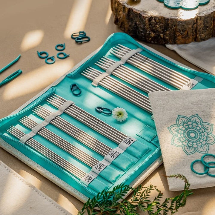 KNITPRO Mindful-Set GRATEFUL Sockenstricknadel-Set 15 cm + Zubehör, Art. 36331DE, deutsche Edition,
