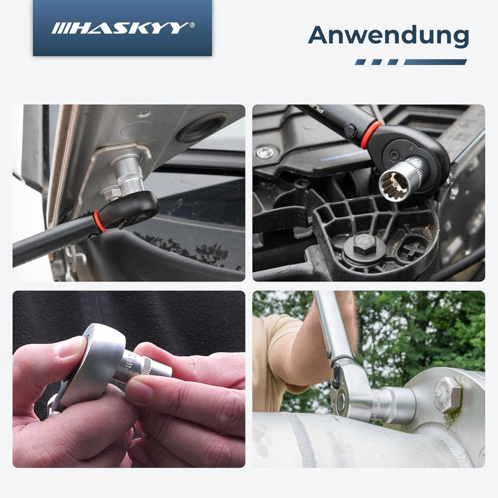 HASKYY Steckschlüssel Set Vielzahn XZN - 1/2" Steckschlüsselsatz 8-36mm 12-Kant & Gelenk-Maul-Ring R