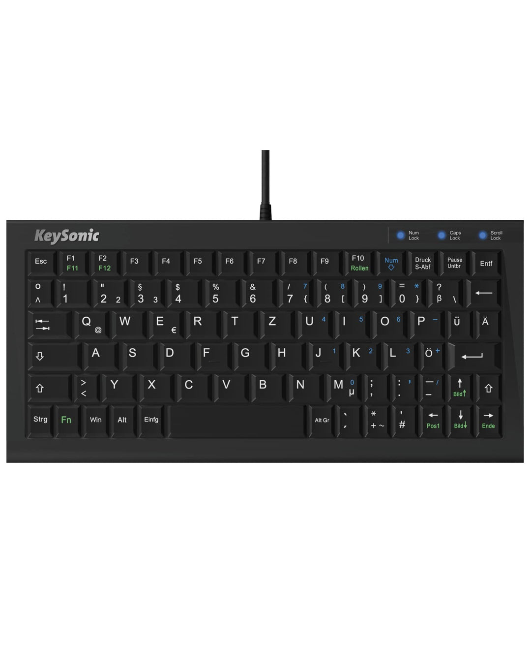 KeySonic 60382 Extra kleine Tastatur, USB Kabel (2 m), voller Tastenumfang, SoftSkin,,Schwarz Super