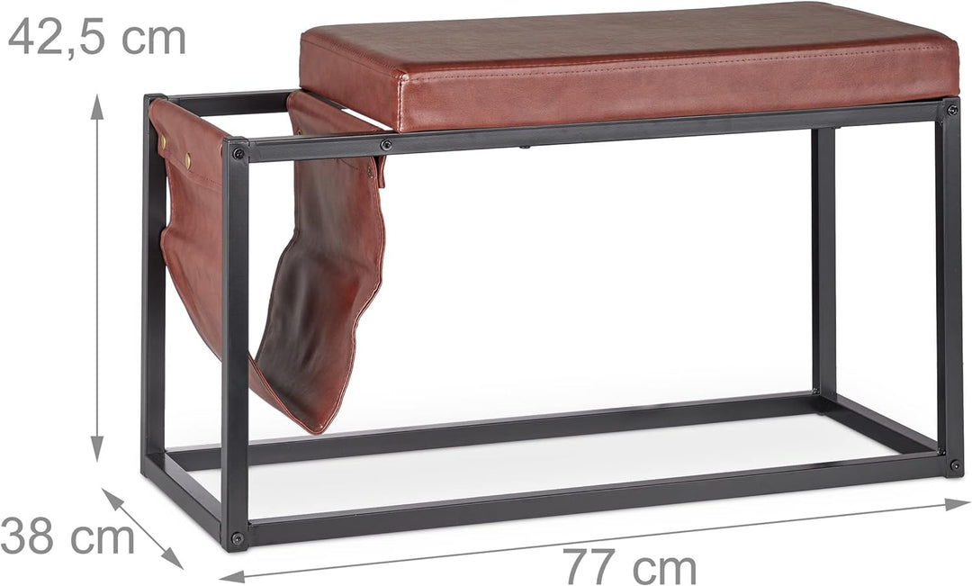Relaxdays Sitzbank mit Seitentasche, HBT: 42,5 x 77 x 38 cm, Industrial Design, gepolstert, Flurbank