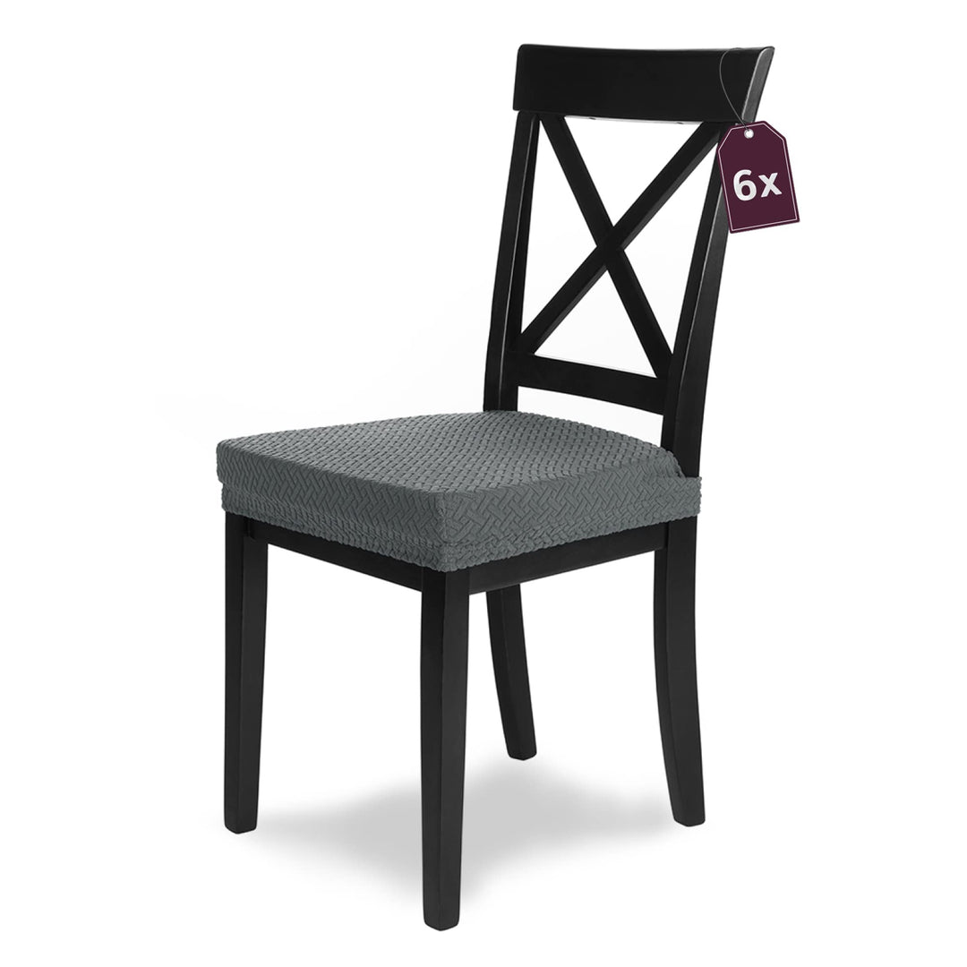 SCHEFFLER-Home Stretch Stuhlbezug Luna Anthrazit/Stuhlüberzug 6er Set elastische Flanell Stuhlbezüge