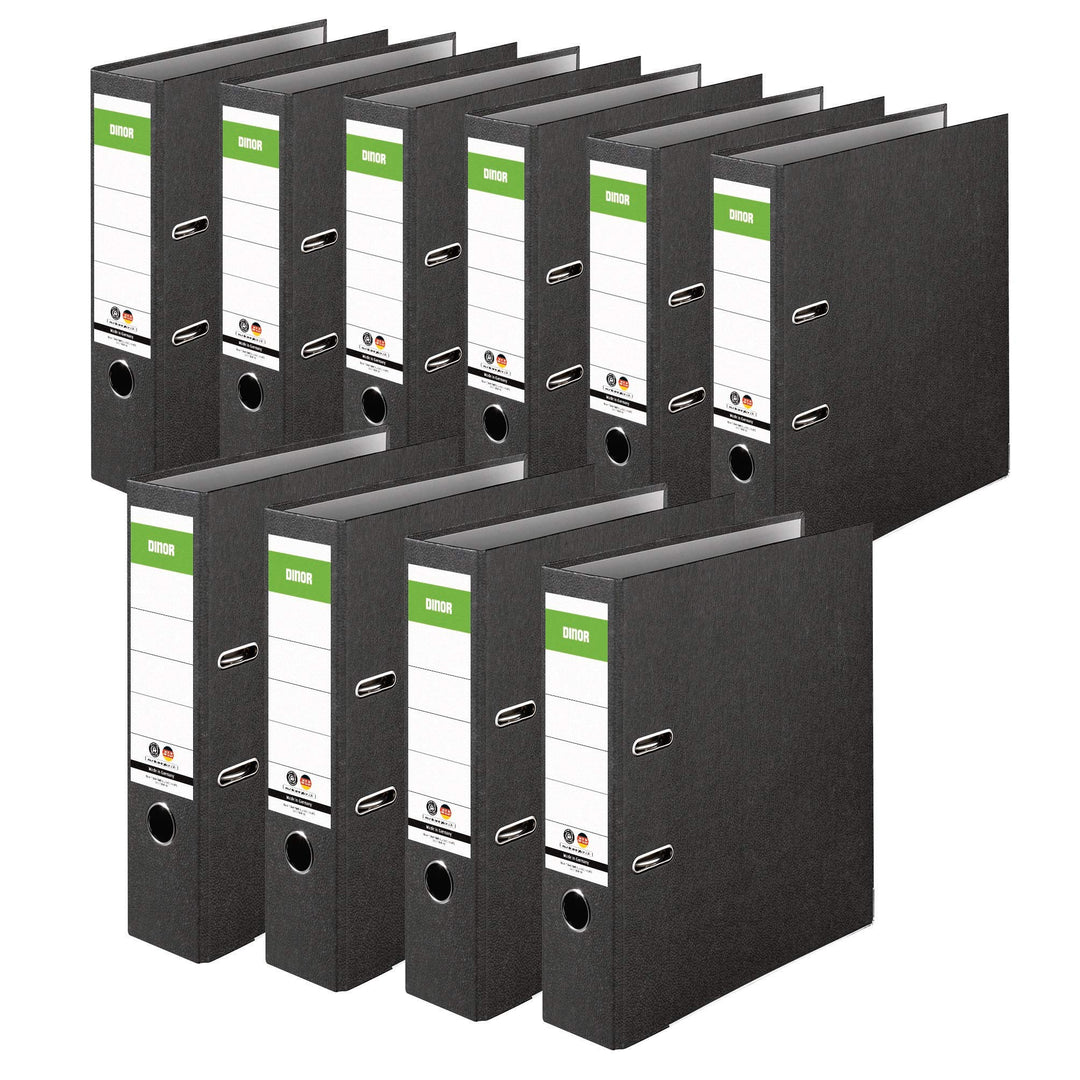 Original DINOR Ordner-Wolkenmarmor-Recycling - Made in Germany. 10er Pack 8 cm breit DIN A4 schwarz