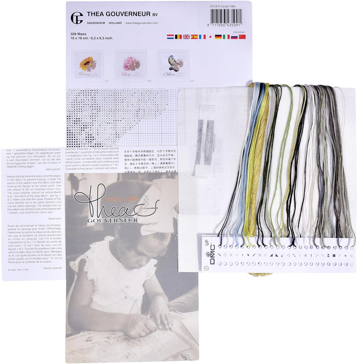 Thea Gouverneur - Kreuzstich-Set - Geburtsmusertuch-Mittel - Aida - 18 Count - Für Erwachsene - 509A