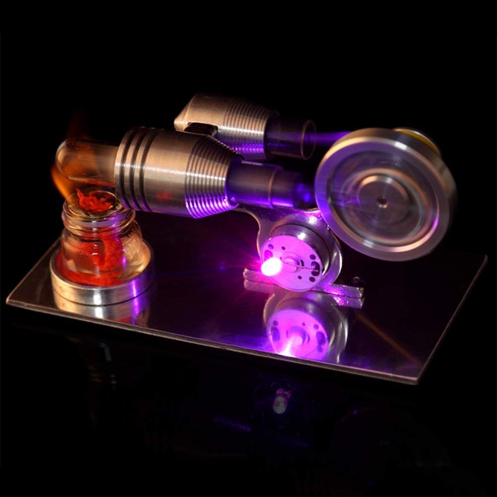 Miniatur-Dampfmaschinen-Lehrmodell, Silberner Stirlingmotor, der Strom Erzeugt, Metallkonstruktion