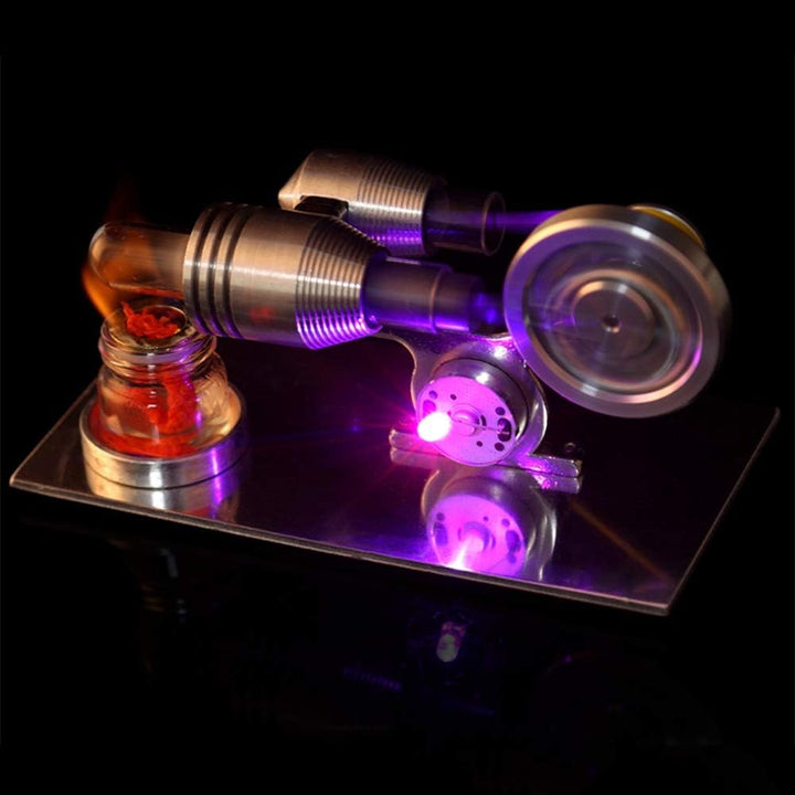 Miniatur-Dampfmaschinen-Lehrmodell, Silberner Stirlingmotor, der Strom Erzeugt, Metallkonstruktion