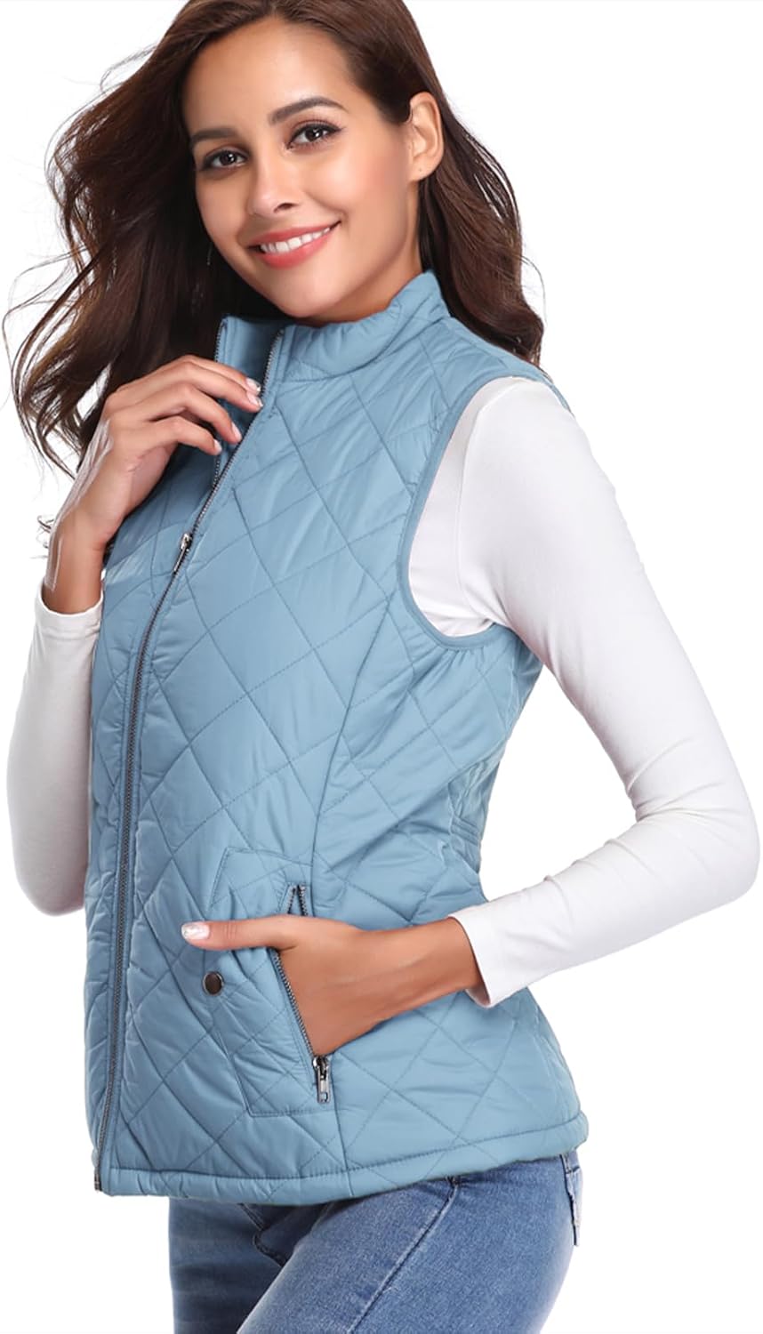 fuinloth Damen Weste mit Stehkragen Westen Steppweste Leicht Ärmellos Jacke mit Reissverschluss Tasc